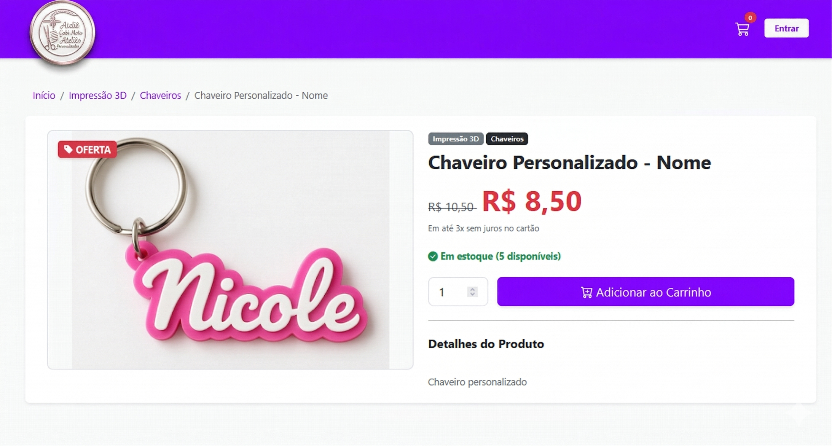 Chaveiro Personalizado - Nome